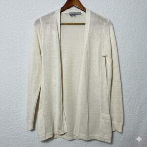 360 Women's Open Knit Sweater Cardigan Linen Blend Ivory Medium